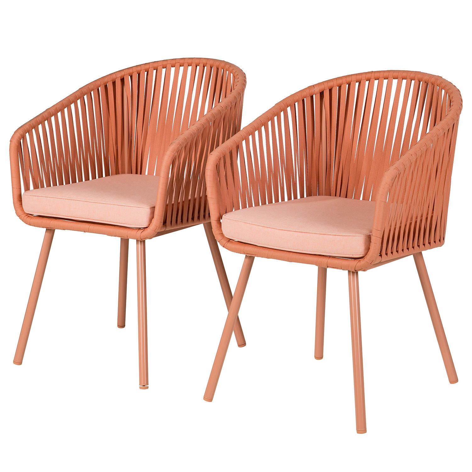 GARTENSTUHL - Stahl / Polyester - 2er-Set - Rosa, Textil/Metall (56/79/62cm) - home24