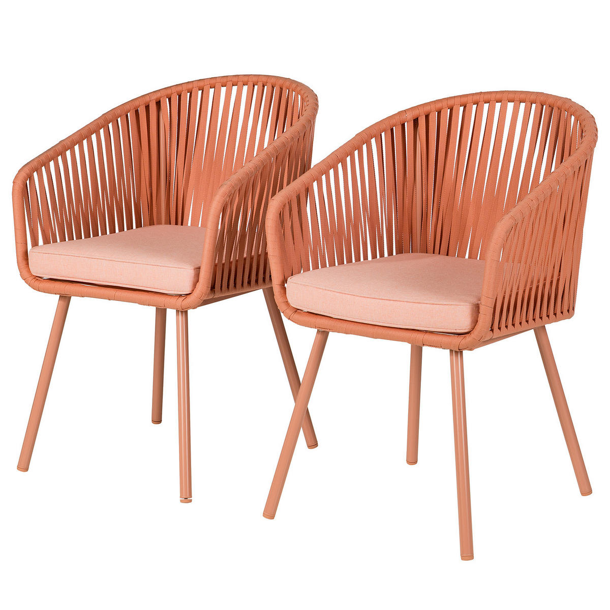 GARTENSTUHL - Stahl / Polyester - 2er-Set - Rosa, Textil/Metall (56/79/62cm) - home24