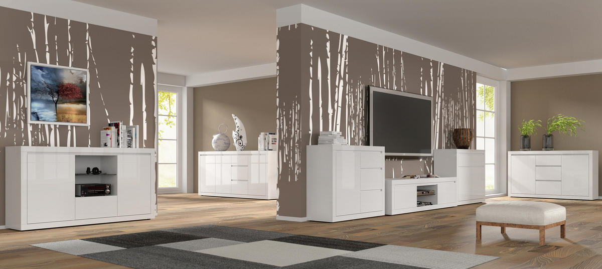 KOMMODE Weiß, Weiß Hochglanz 150/89/40 - Weiß Hochglanz/Weiß, Holzwerkstoff (150/89/40cm) - RAUMHIRSCH FURNITURE