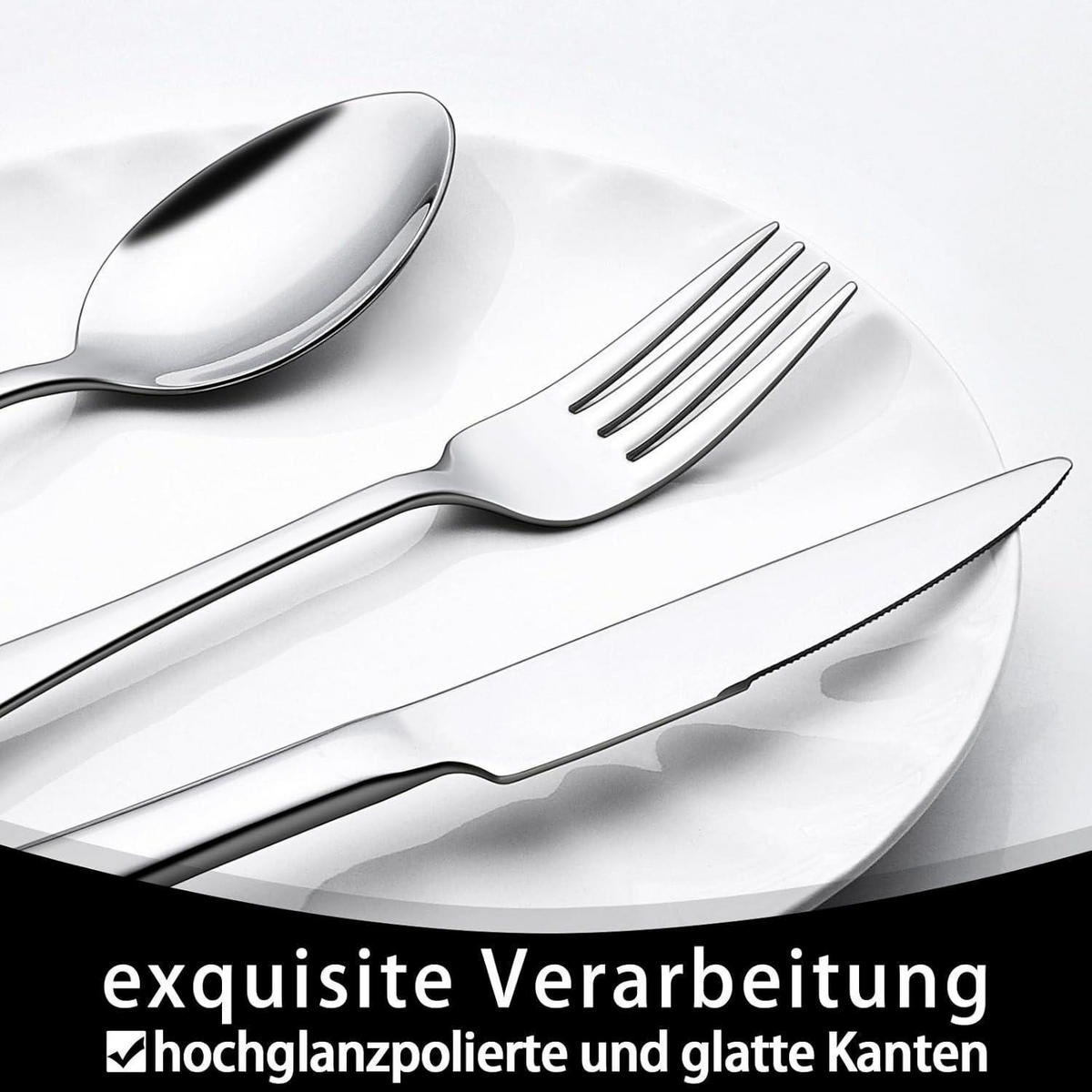 BESTECKSET 36-teilig für 6 Personen Edelstahl mit Steakmessern - Silberfarben, Metall