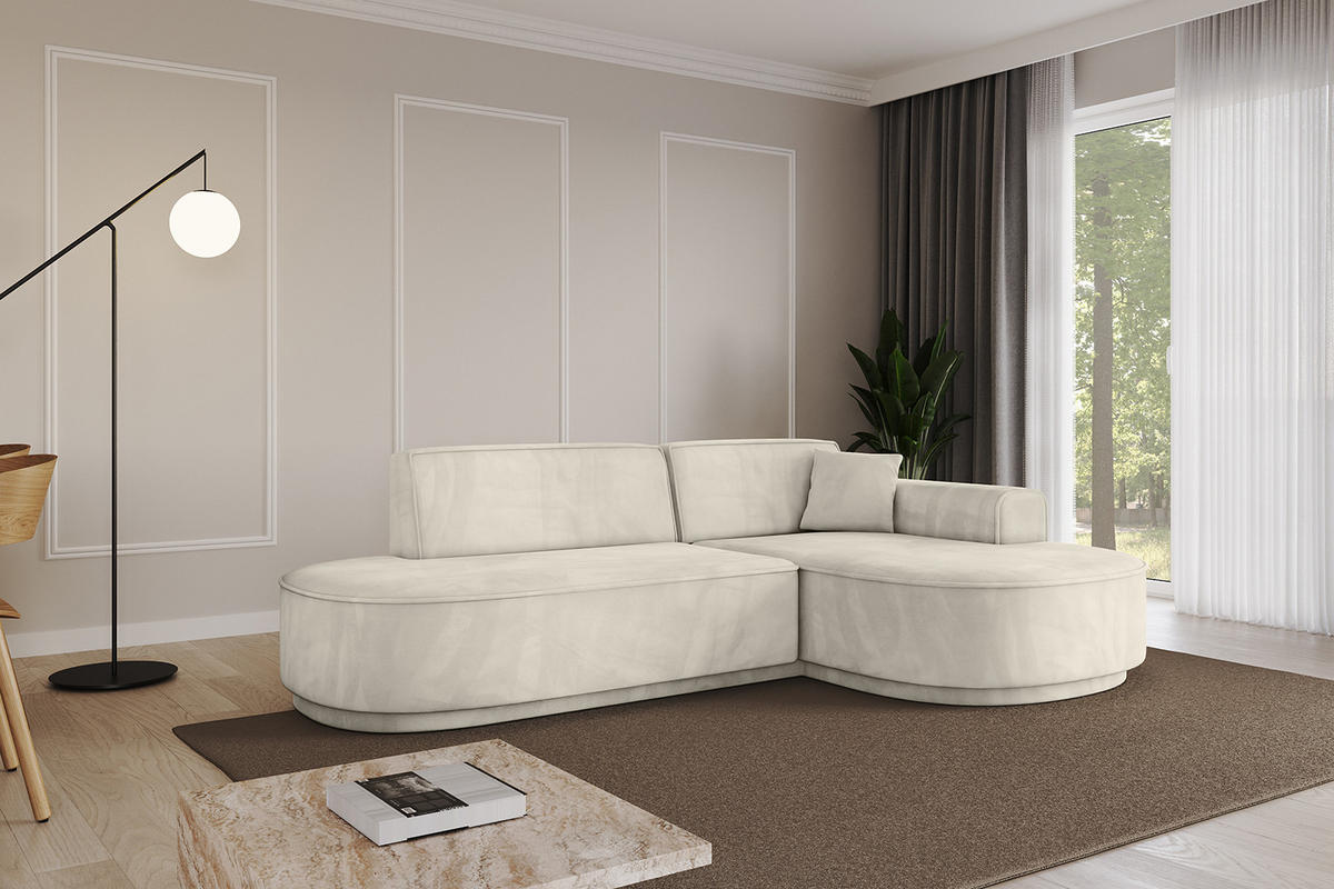 ECKSOFA Ottomane Rechts MARI-L1-v3 - 243x171x83 cm Ecru Velours - Ecru/Schwarz, Holzwerkstoff/Kunststoff (171/243cm) - ALTDECOR