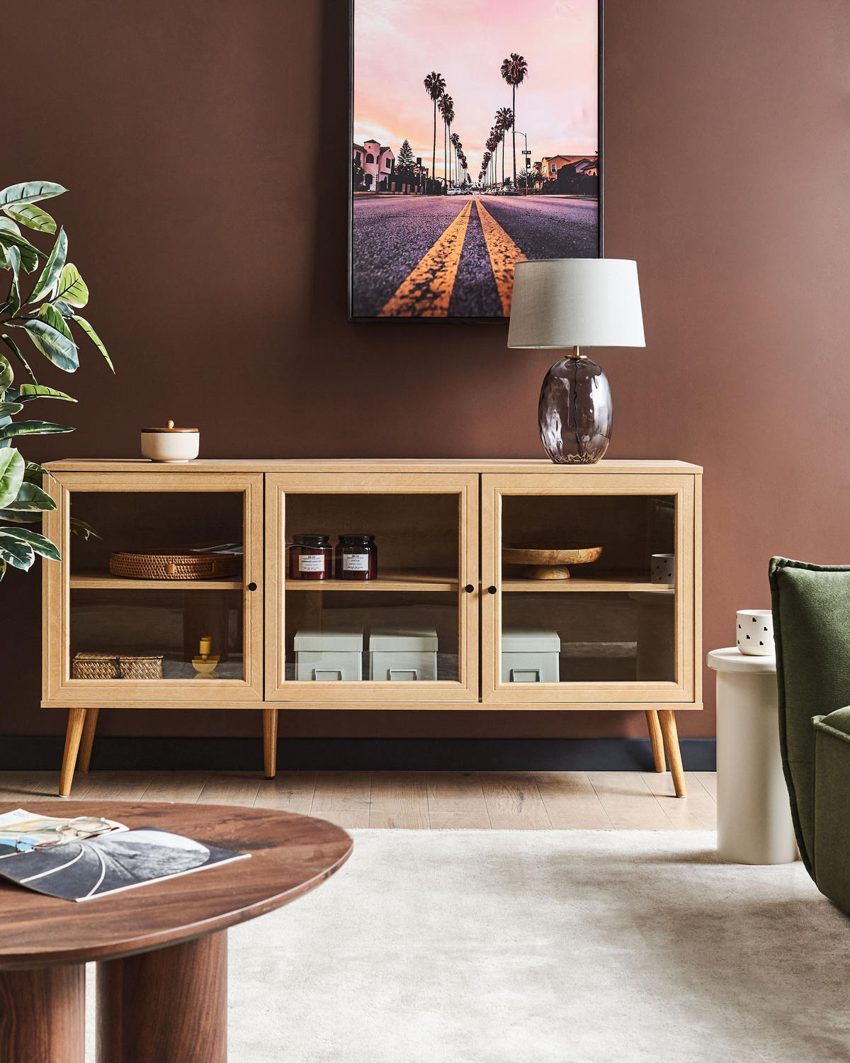 SIDEBOARD mit Glastüren 150 cm Hellbraun Albany - Braun, Holzwerkstoff (150/76/40cm) - Beliani