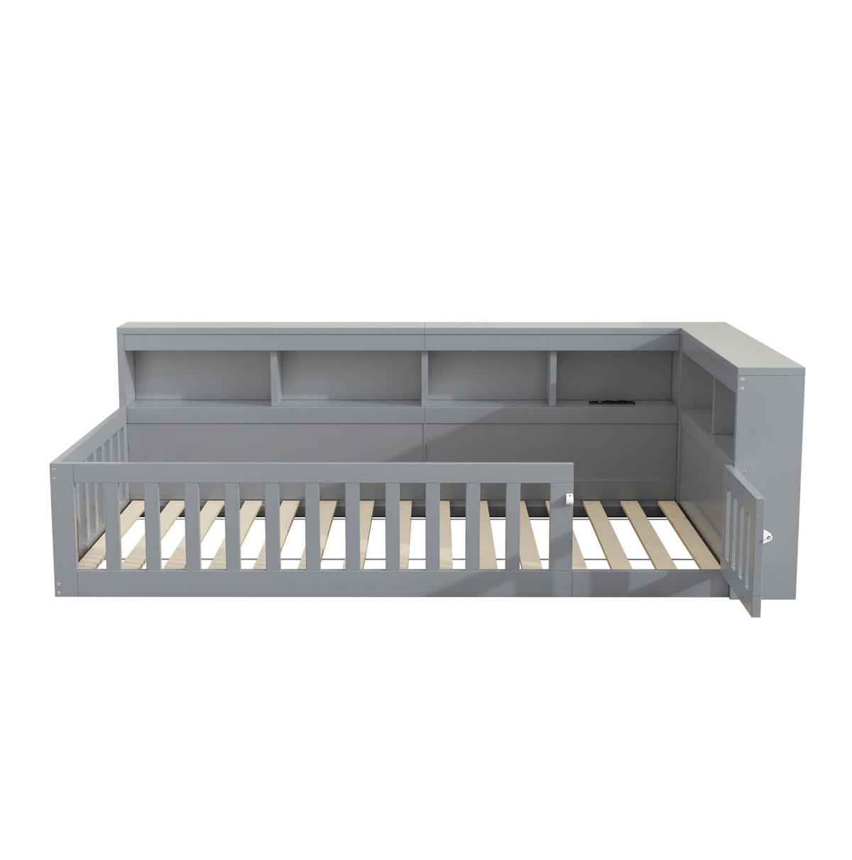 KINDERBETT Tagesbett 90/200 cm aus Holzwerkstoff mit USB-Anschluss und Stauraum Grau - Grau, Holzwerkstoff (90/200cm) - Modenvie