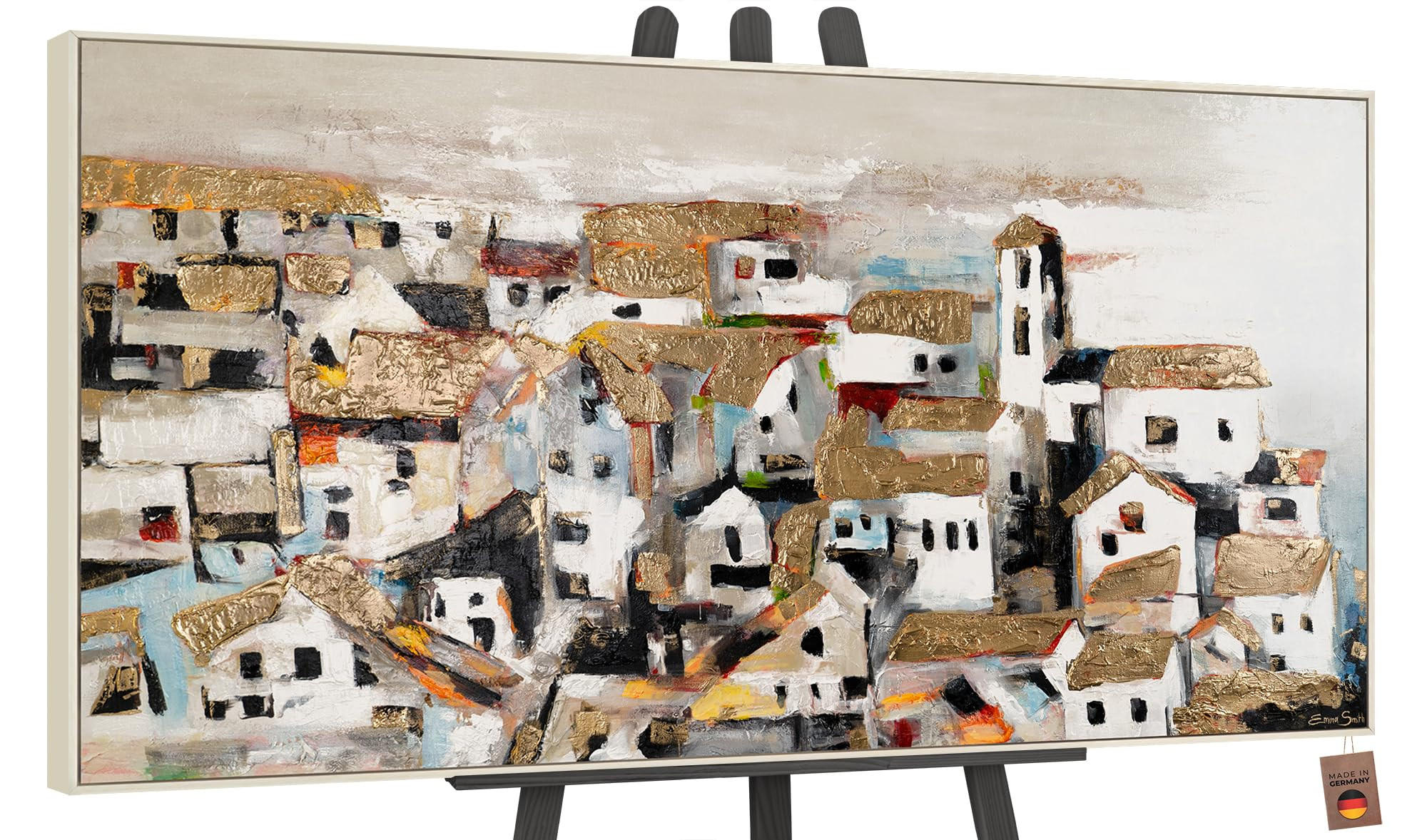 GEMÄLDE Häuschen im Sonnenlicht Schattenfugenrahmen Beige 140x70 cm - Beige, Holz (140/70cm) - YS-art gallery