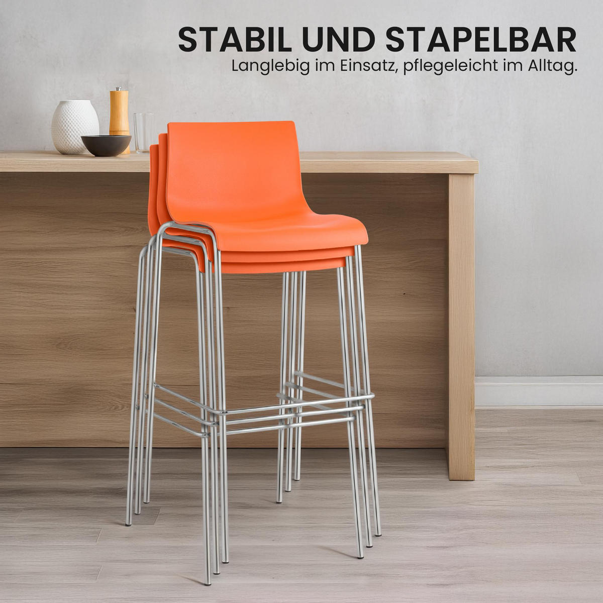 BARHOCKER Kunststoff Orange - Chromfarben/Orange, Kunststoff/Metall (43/100/48cm) - CLP