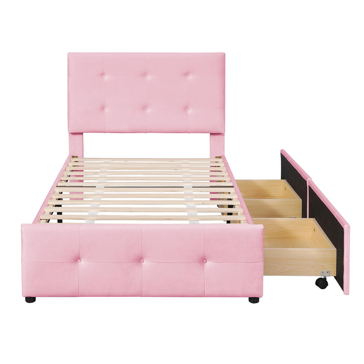 POLSTERBETT 90/200 cm Beige mit Lattenrost und Schubladen aus Samt - Pink, Textil (90/200cm) - OKWISH