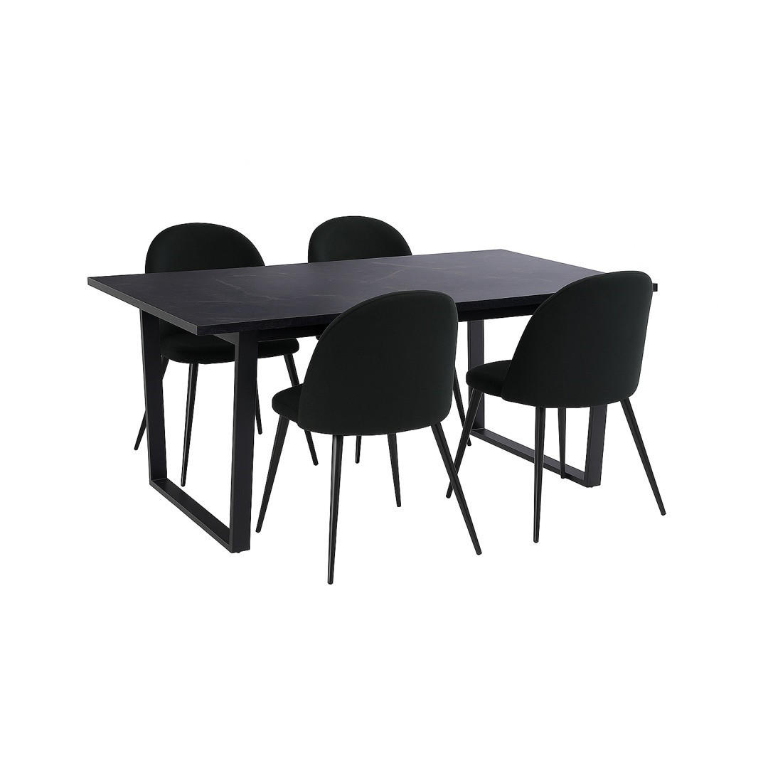 ESSGRUPPE 5-TLG. Tilst Schwarz - Schwarz, Holzwerkstoff/Textil (160/74/90cm) - ebuy24
