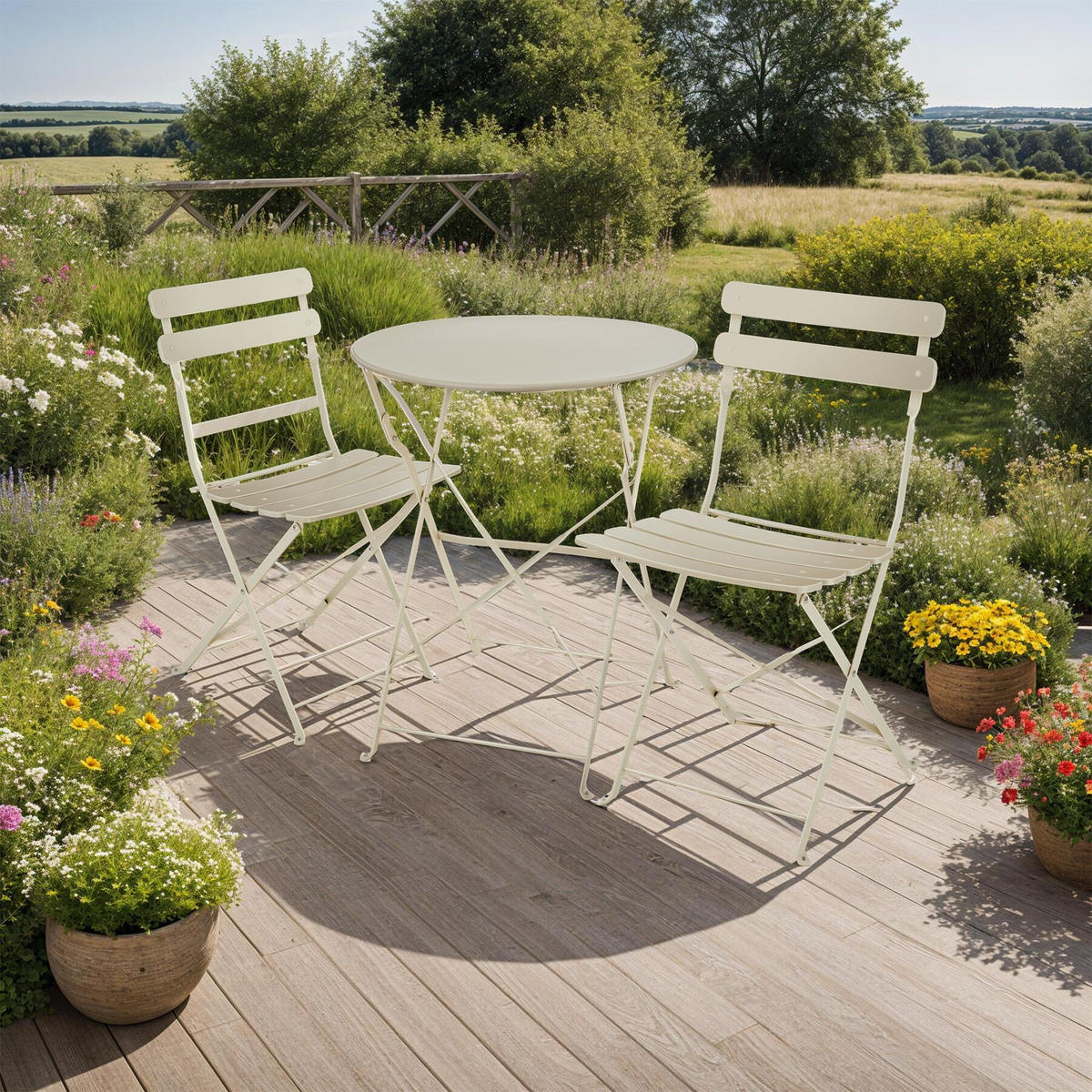 BISTROTISCH SET Frieda,Belastbarkeit Stuhl 120 kg,creme - Creme, Naturmaterialien/Textil - tectake