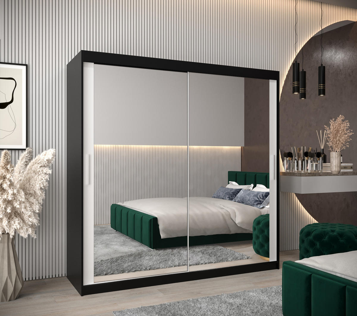 SCHWEBETÜRENSCHRANK 200/200/62 2-türig - Silberfarben/Schwarz, Holz/Kunststoff (200/200/62cm) - Abiks Möbel