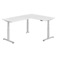 ECKSCHREIBTISCH elektrisch höhenverstellbar L-Form 220/160/74 cm in Weiß/Silberfarben - Silberfarben/Weiß, Holzwerkstoff (220/160/74cm) - bümö