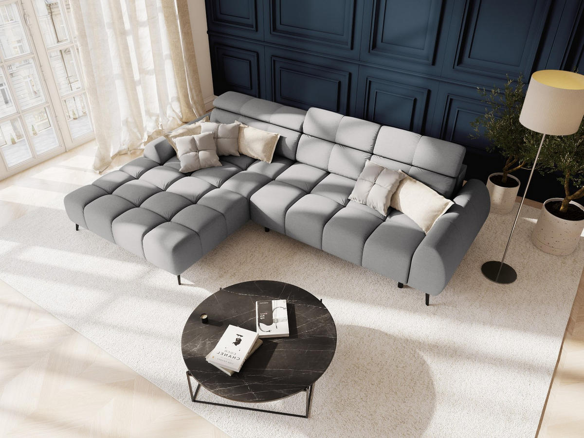 ELEKTRISCHES-ECKSOFA links Alyse aus strukturiertem Stoff hellgrau 5 Sitzplätze - Hellgrau, Textil (188/295cm) - Micadoni