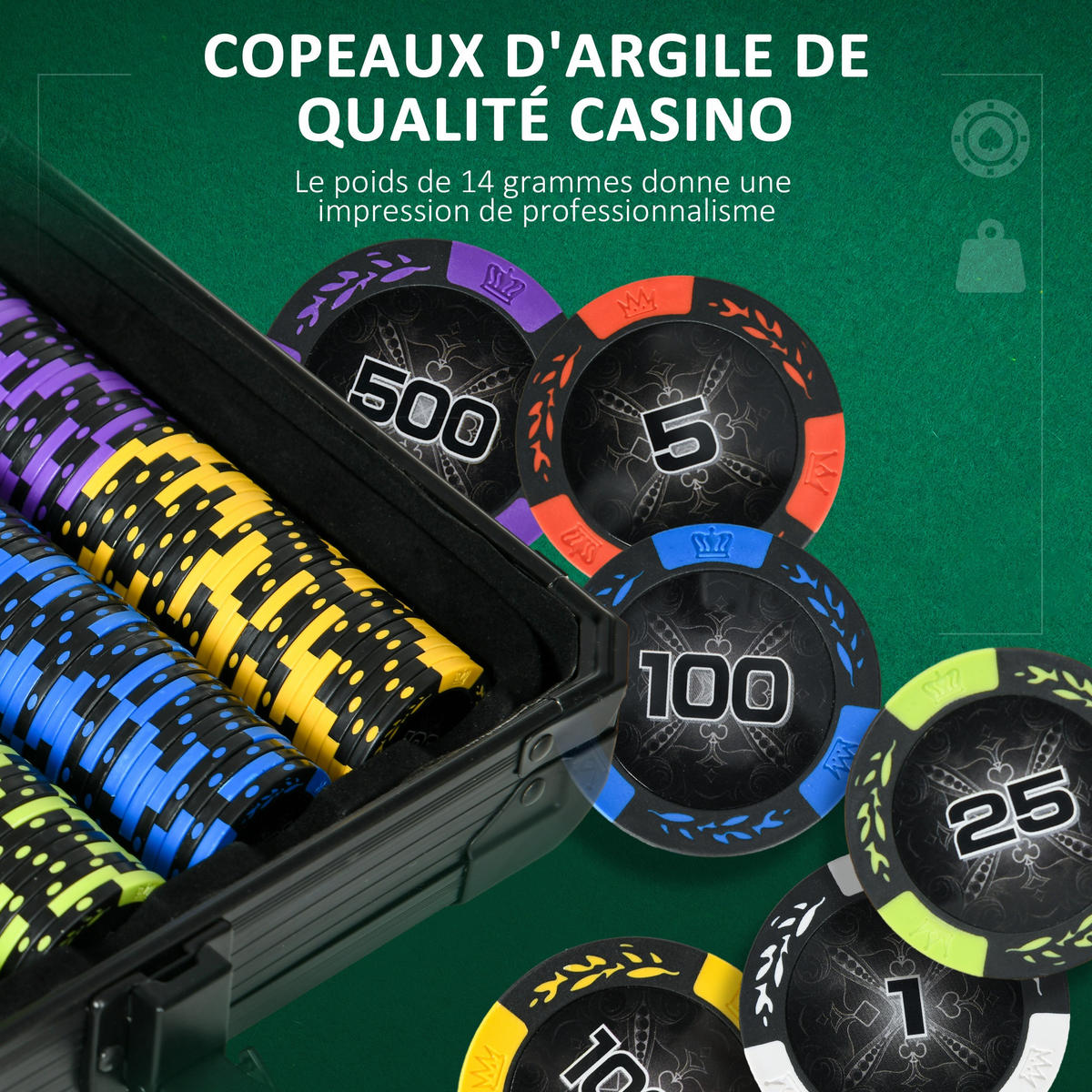 POKERKASETTE DE-18660 500 Jetons, 9-10 Spieler Silber - Schwarz, Metall (24/57.5cm) - ComfortXL