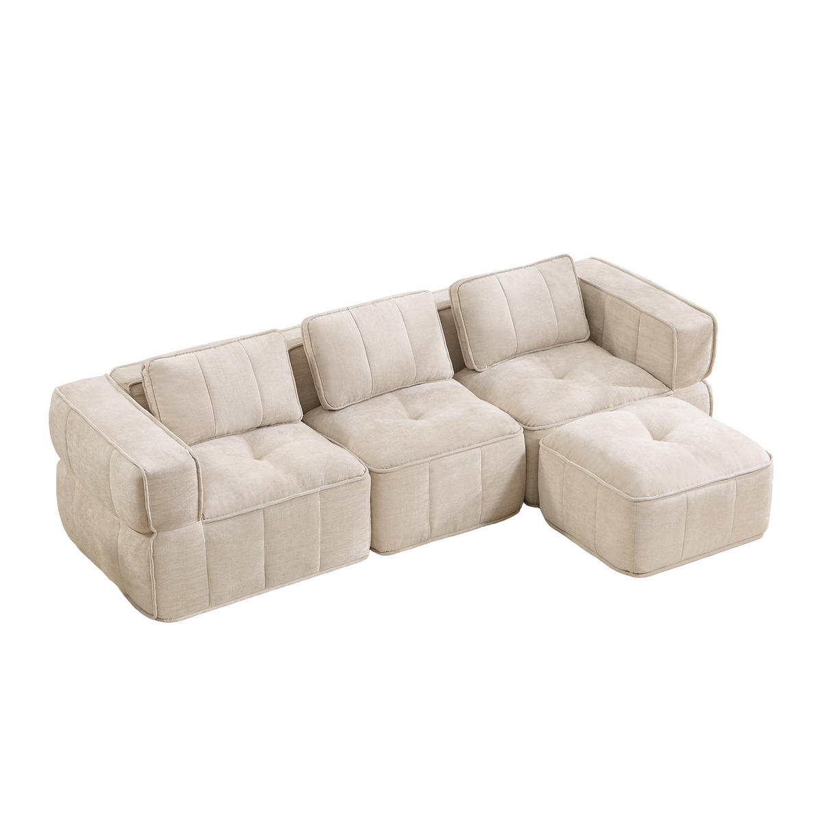 ECKSOFA DE-34428 L-Form mit Hocker und 32D-Schaum Beige - Beige, Textil (162/271cm) - ComfortXL
