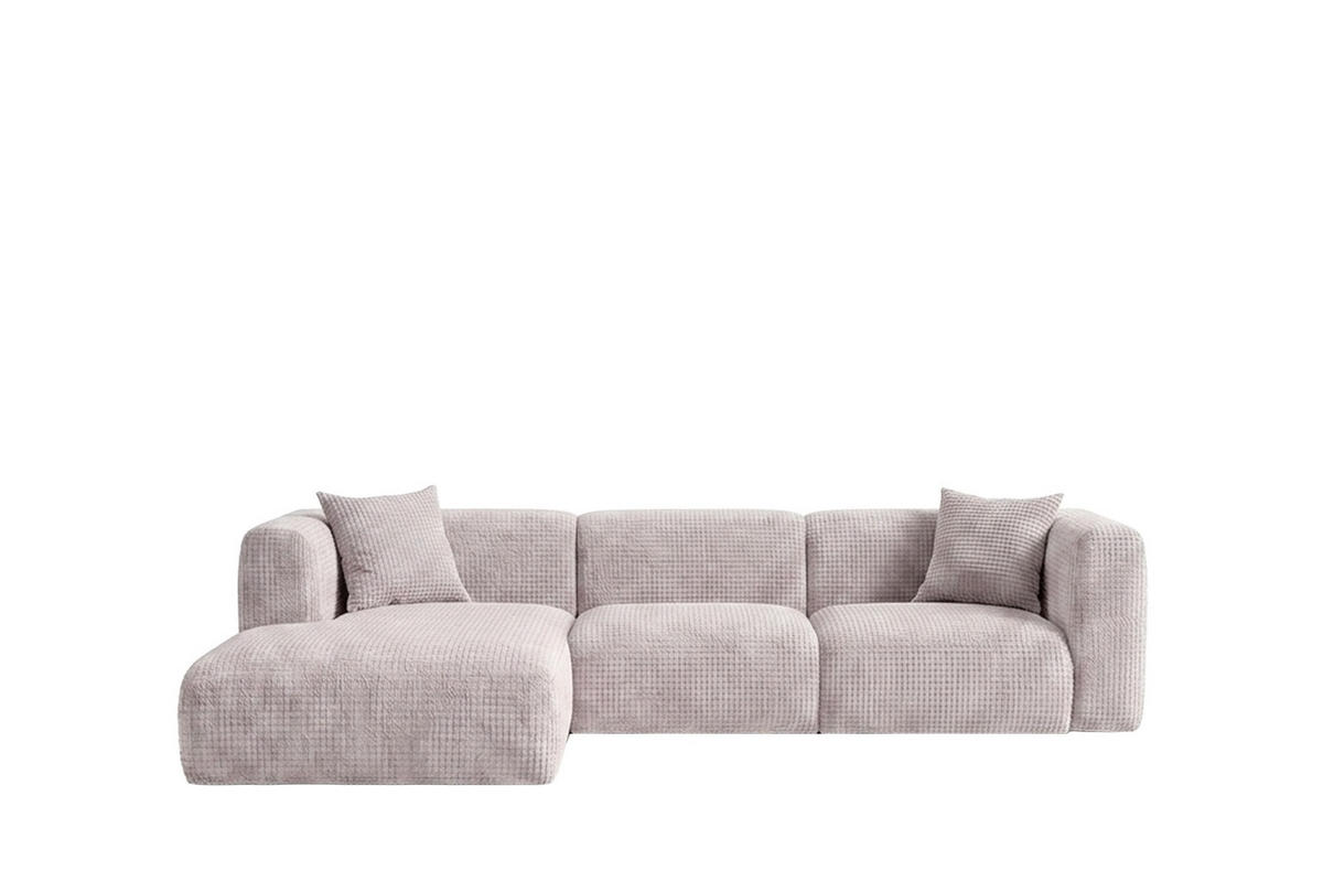 ECKSOFA L-Form, Chenille-Stoff Cremona, Hellgrau, Links, GRETA - Hellgrau, Holz (318/179cm) - Kaiser Möbel