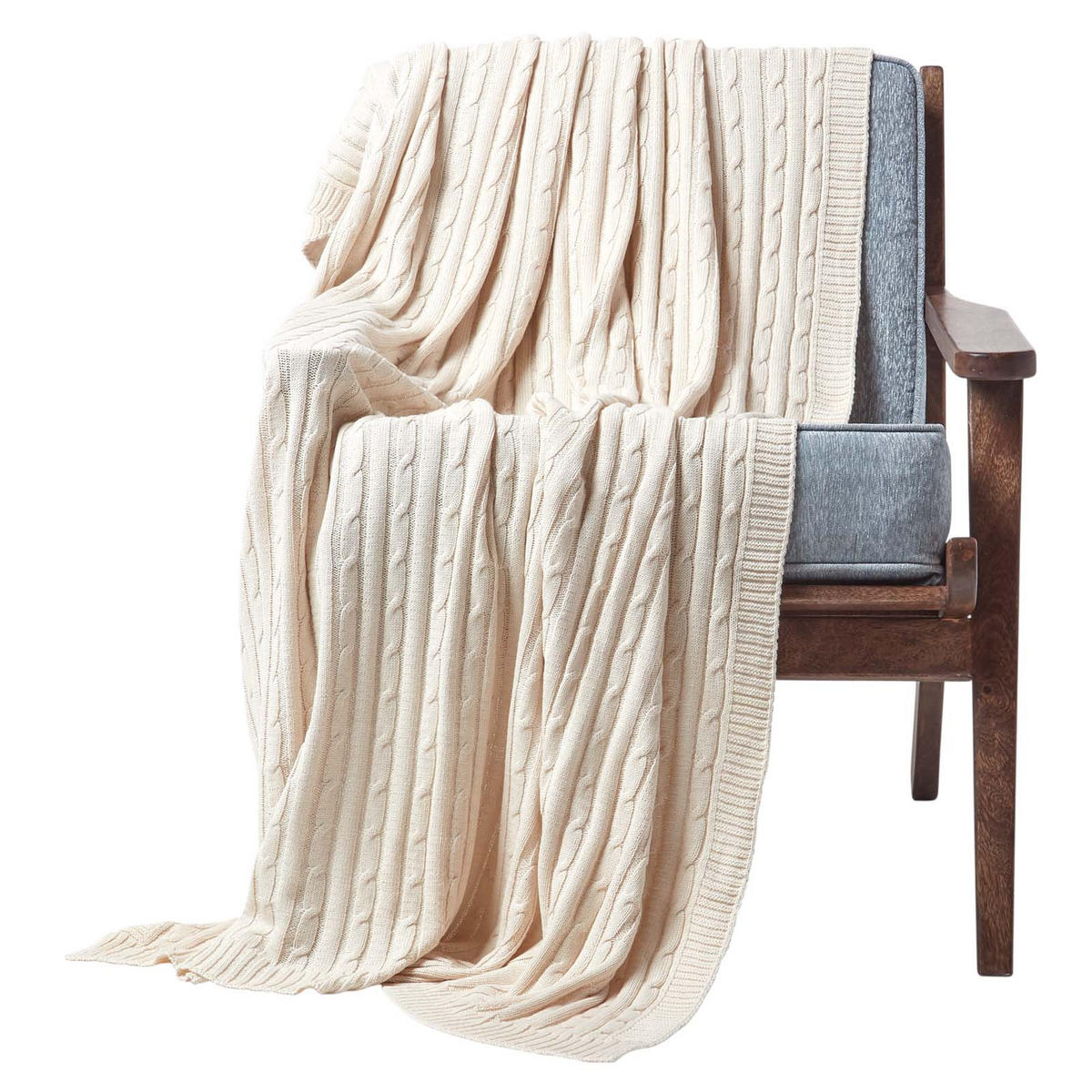 STRICKDECKE 150/200 cm, Baumwolle mit Rautenmuster - Naturfarben, Textil (150/200cm) - Homescapes