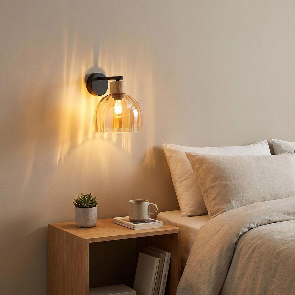 LED WANDLEUCHTE SWANSON Holz, Schwarz, Amber - Klar, Holz (20/24/23.5cm) - Globo Lighting