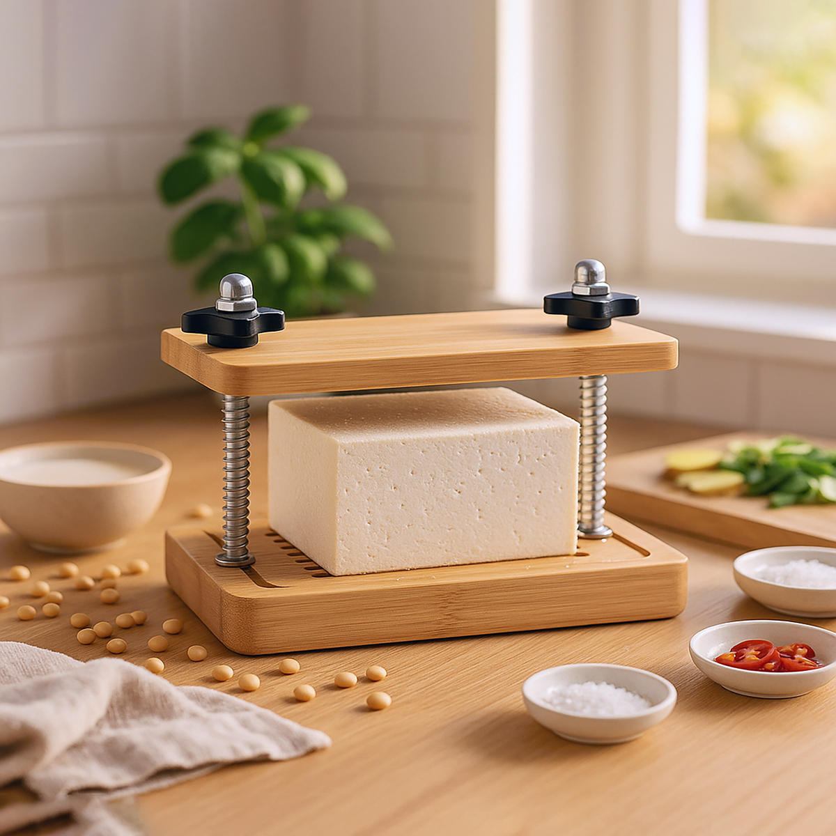 TOFUPRESSE - Hellbraun, Holz/Metall (14cm) - Relaxdays