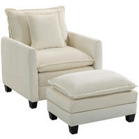SESSEL DE-13505 mit Fußhocker, breite Sitzfläche, Chenille Creme - Creme, Textil (85/86/128cm) - ComfortXL