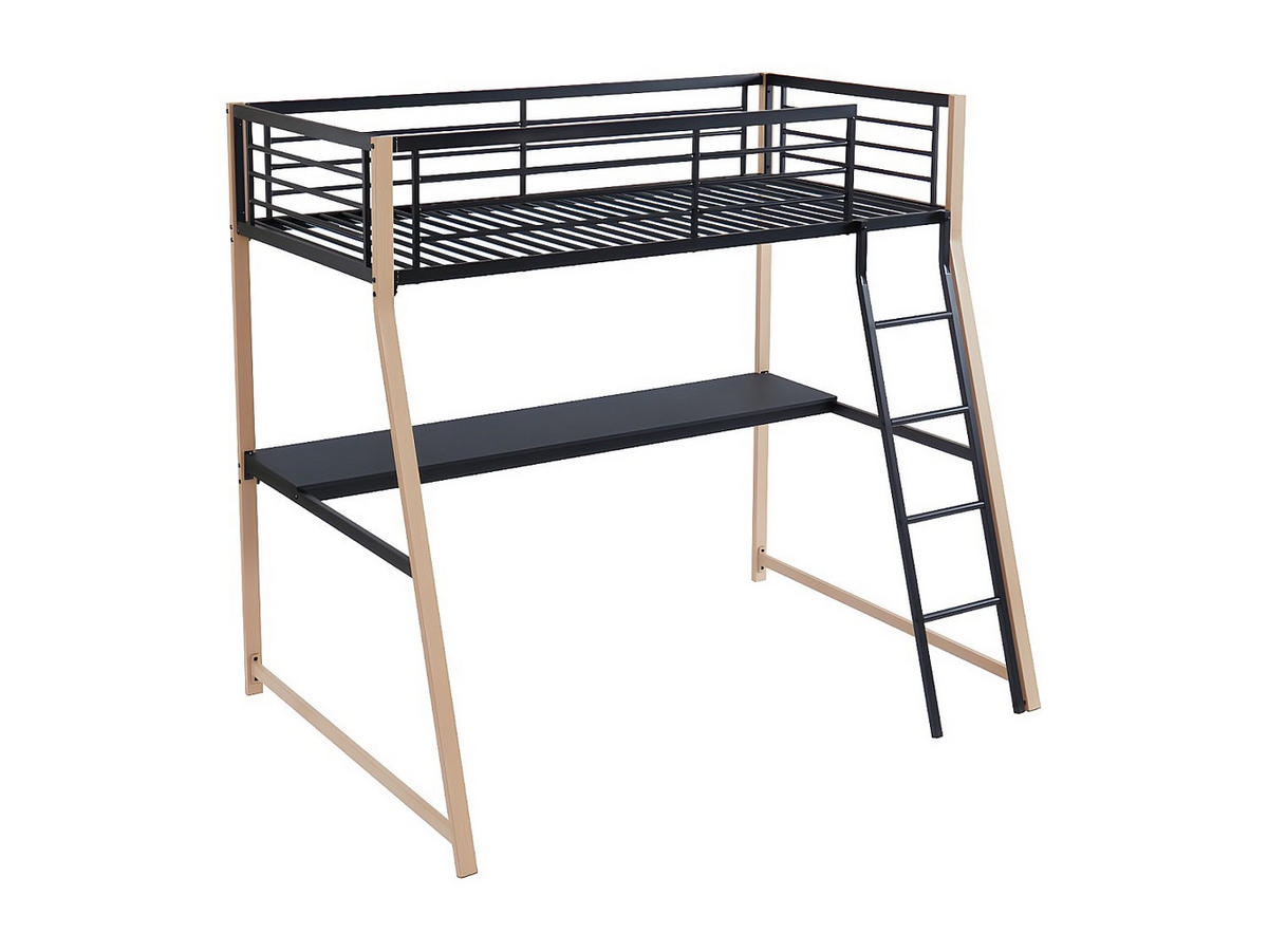 HOCHBETT - 1 -Sitzer - Stahl - schwarz, naturfarben hell - MALICIA - Schwarz, Metall (138/200cm) - Vente-Unique