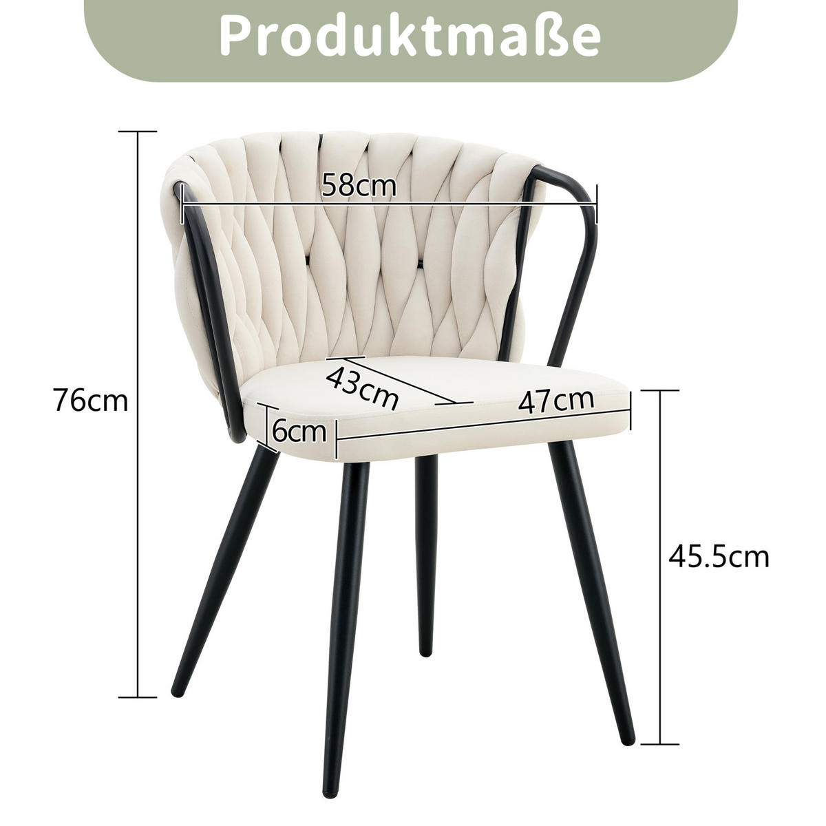 ESSZIMMERSTUHL mit Samtbezug Beige-Schwarz 43 x 58 x 76 cm - Beige, Metall (58/76/43cm) - Meubliv