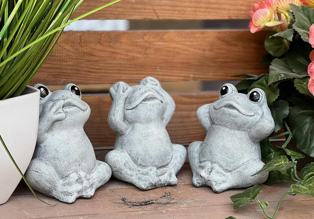 STEINFIGUR 3 Frösche Nichts sehen Nichts hören Nichts Sagen Frostfest Steinguss - Grau, Stein (11/11/8cm) - stoneandstyle