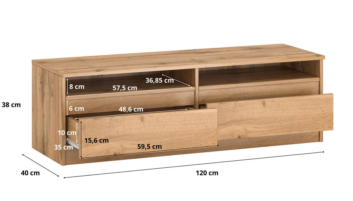 LOWBOARD Lala 120 Wotan Eiche 120 / 40 / 38cm - Braun, Holz/Holzwerkstoff (120/38/40cm) - Feldmann-Wohnen
