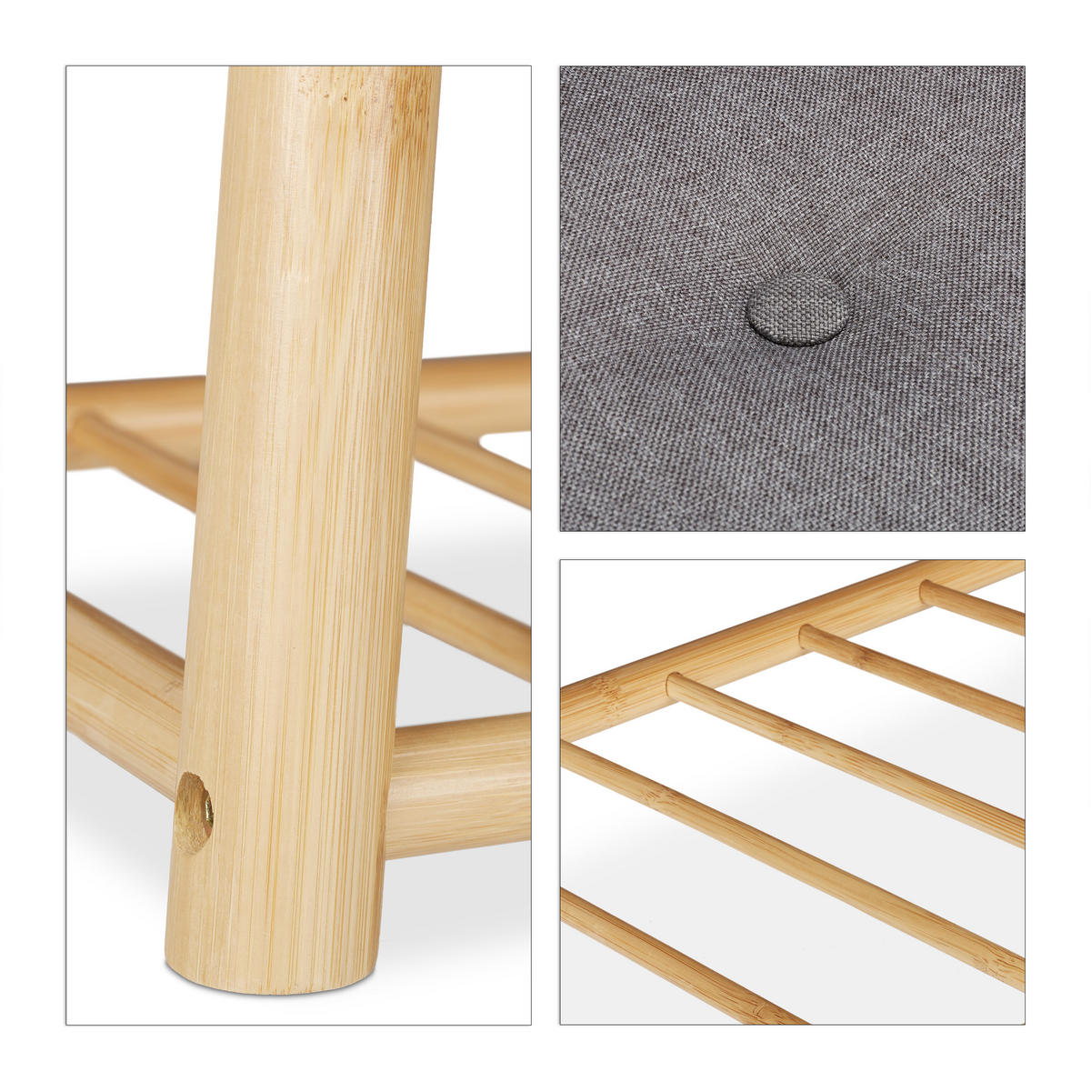 SCHUHBANK Stauraum - Hellbraun, Holz/Textil (90/48/28cm) - Relaxdays