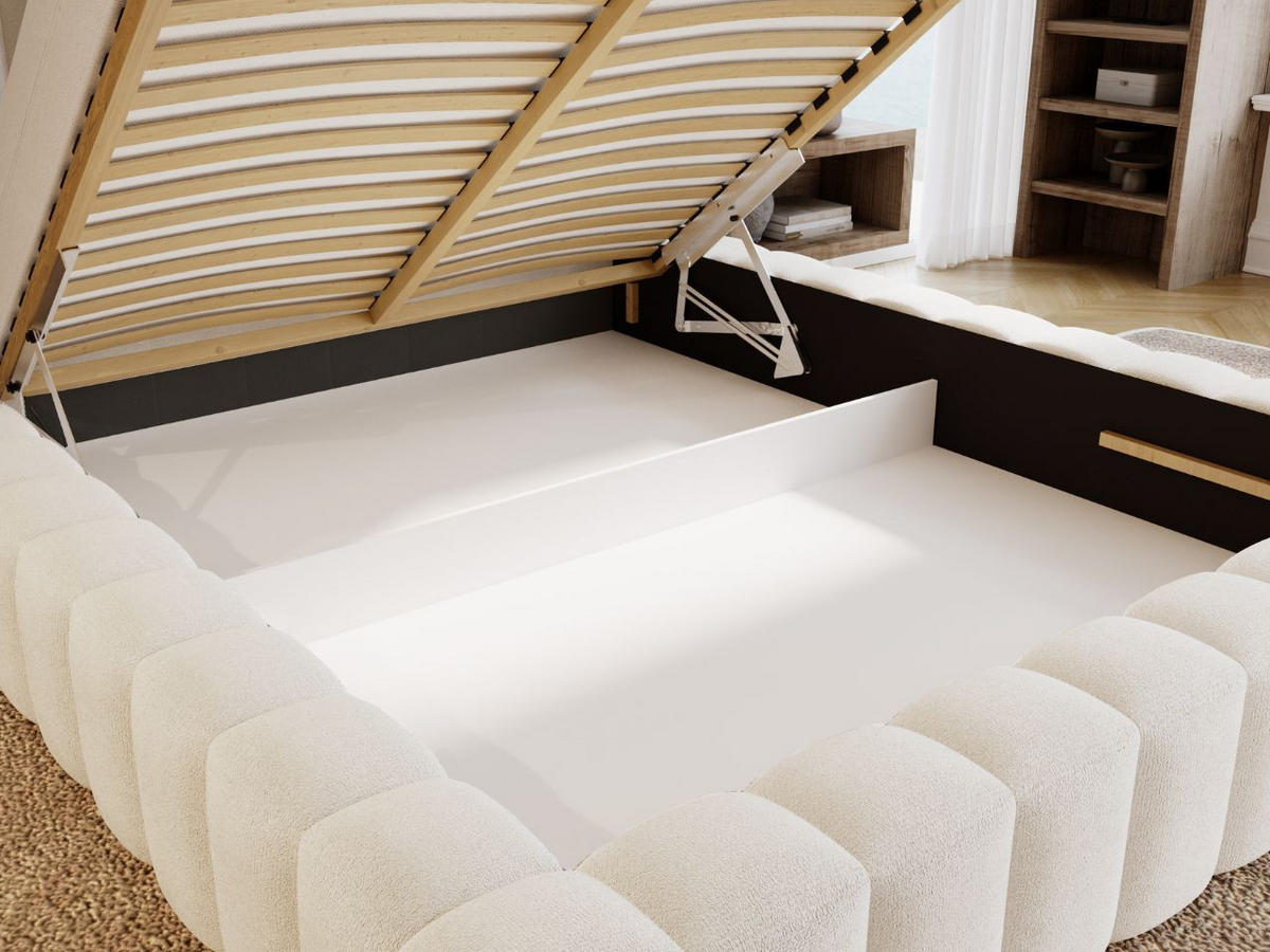 POLSTERBETT Rotto 180x200 Creme - Creme/Naturfarben, Holz/Kunststoff (180/200cm) - Graingold