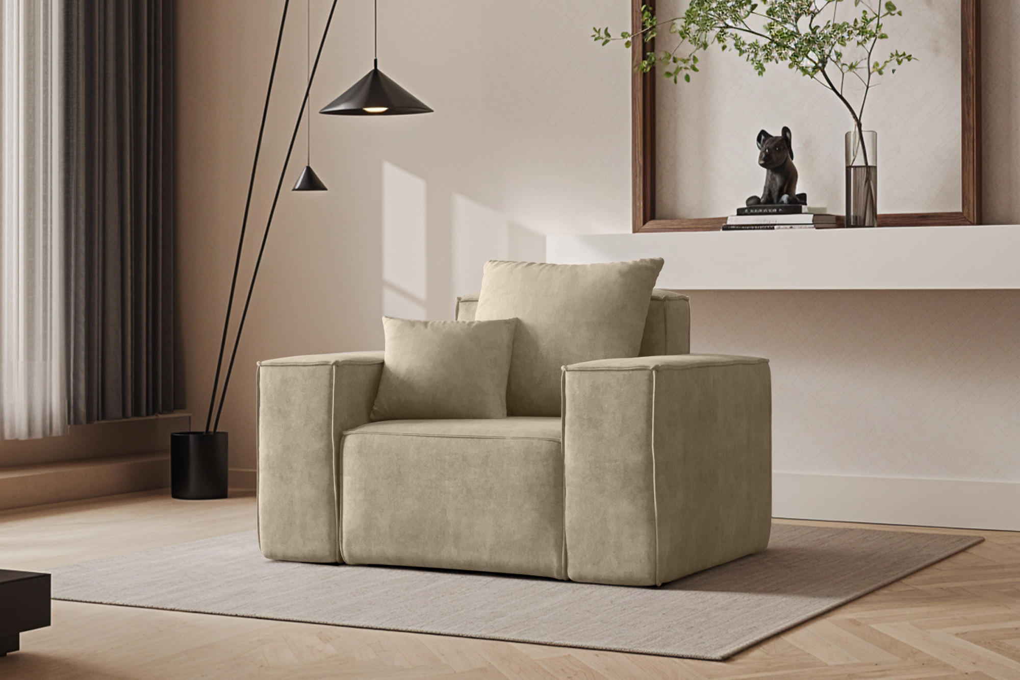 SESSEL ELLA Modern Stoff Noel Hellbeige - Ecru, Holz/Textil (90/78/117cm) - Kaiser Möbel