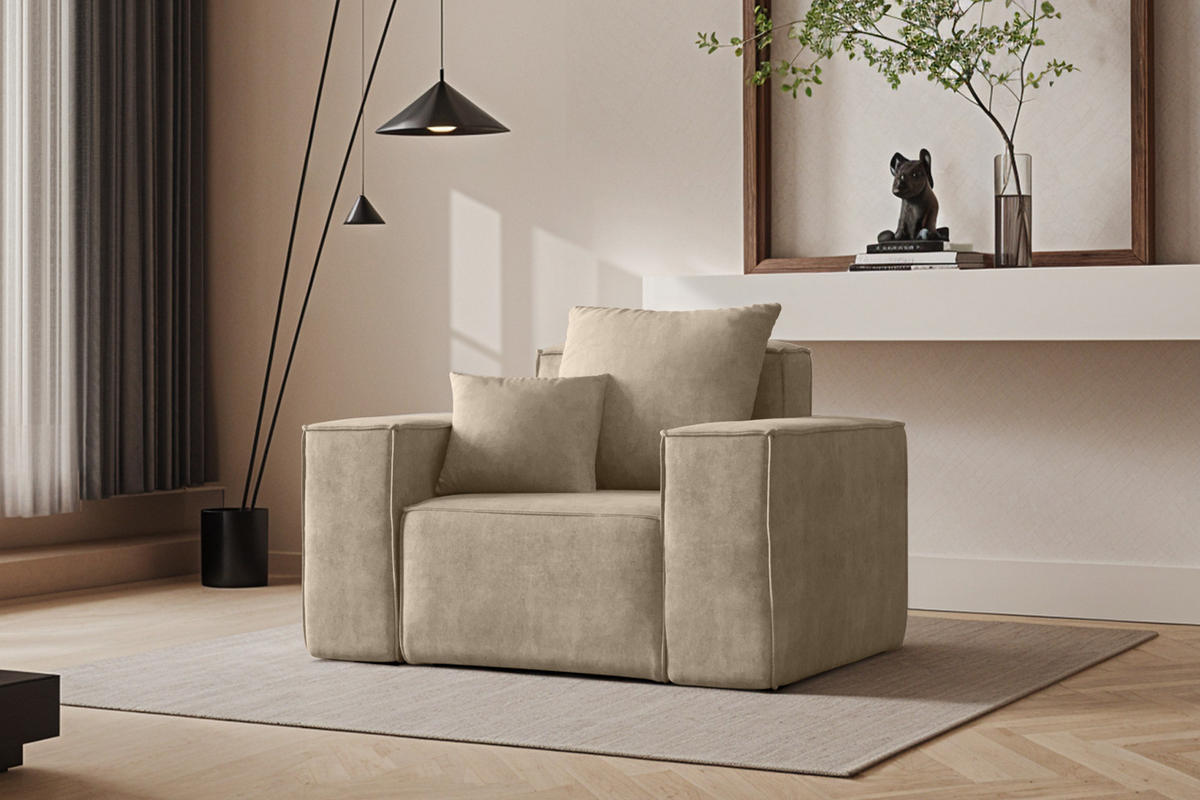 SESSEL ELLA Modern Stoff Noel Hellbeige - Ecru, Holz/Textil (90/78/117cm) - Kaiser Möbel
