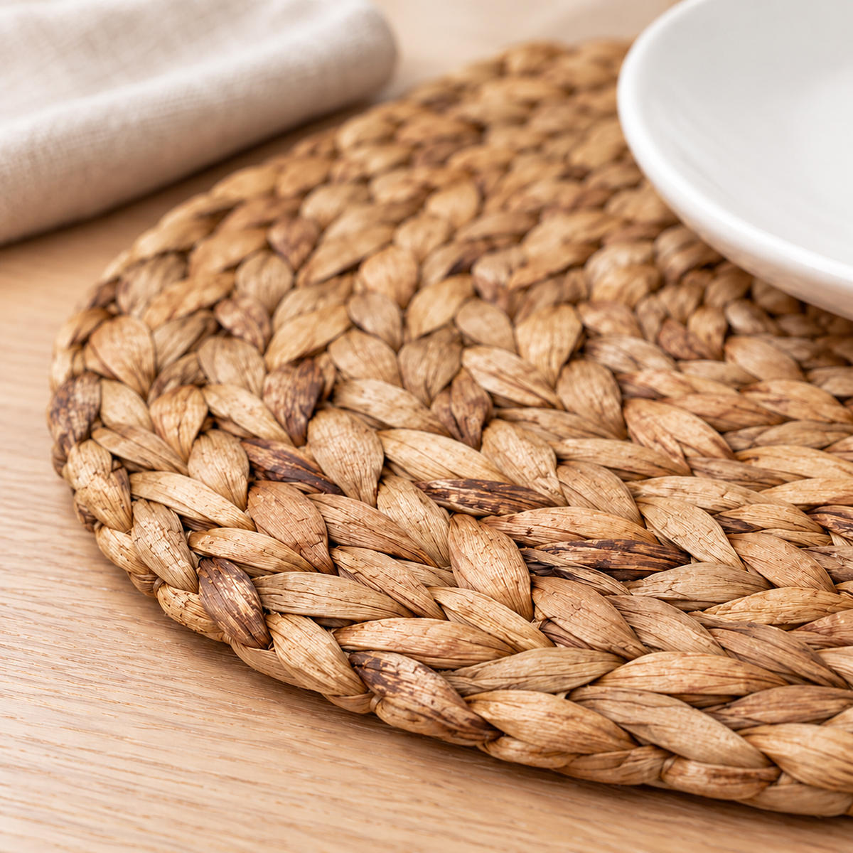 PROSTÍRÁNÍ přírodní 4dílná-sada vodní hyacint kulaté 35 cm - světle hnědá, textil (35/35/1cm) - Relaxdays