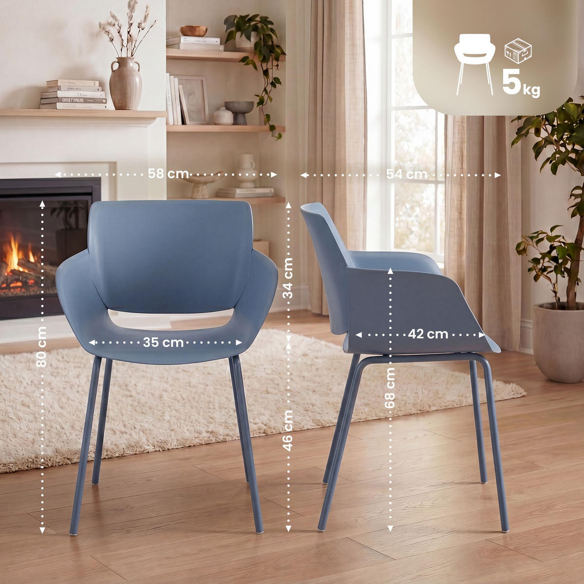 STUHL 2 Kunststoff Blau - Blau, Kunststoff/Metall (58/80/54cm) - CLP