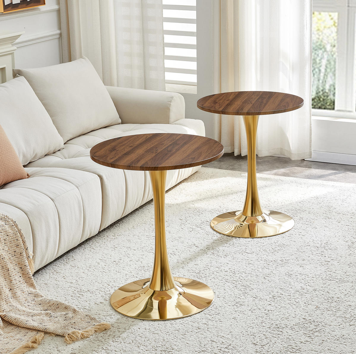 BEISTELLTISCH 60/72 cm in Walnussfarben/Gold mit Metallfuß - Goldfarben, Holzwerkstoff (60/60/72cm) - Flora Grace