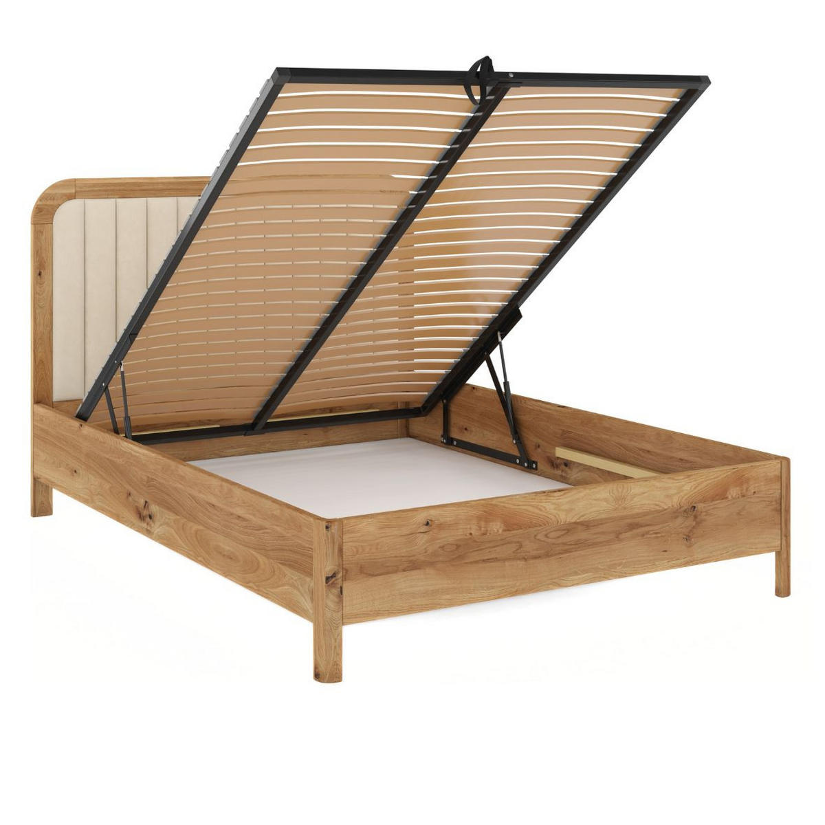 MASSIVHOLZBETT Modena mit Lattenrost und Bettkasten, Eiche - lackiert, Naturfarben/Ecru, 180x200 - Ecru/Eichefarben, Eichenholz/Holz (180/200cm) - Visby