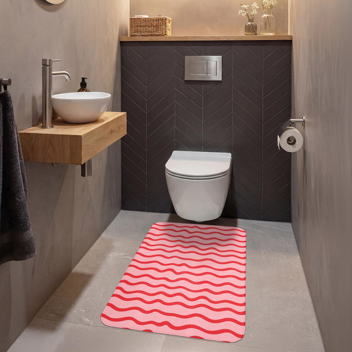 PREDLOŽKA PRED WC Hravé - vzor - červená 60x90 cm - ružová, textil/plast (60/1cm) - OnlyWow