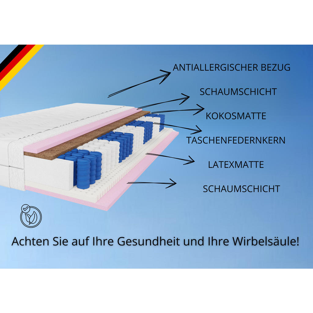 Thumbnail - Marpur Taschenfederkernmatratze, Schwarz, Textil, H3 + H4, 100x200 cm, Oeko-Tex® Standard 100, Schlafzimmer, Matratzen S...