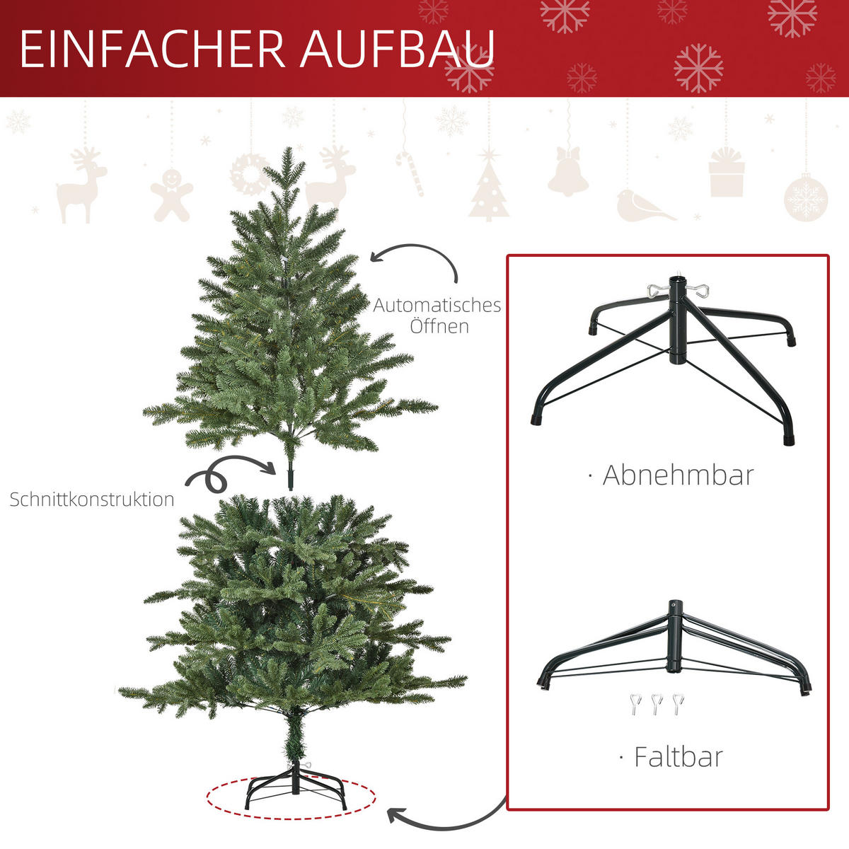 KÜNSTLICHER Weihnachtsbaum Tannenbaum zusammenklappbar und abnehmbar Grün - Grün, Kunststoff (150cm) - HOMCOM