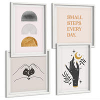 BILDER SET 4er Set - 50x50 cm & 40x60 cm Weißer Rahmen - Minimalistische Boho-Illustrationen - Weiß, Kunststoff (50/50cm) - TULUP