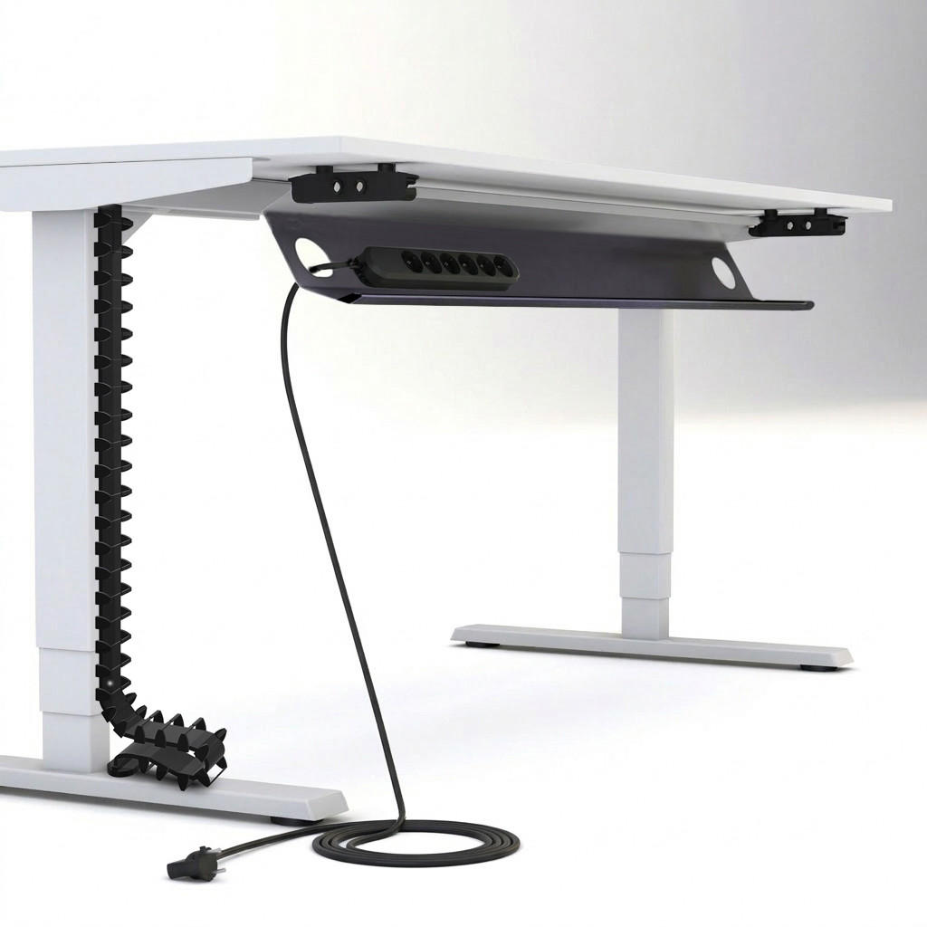 KABELMANAGEMENT-SET Horizontaler Kabelkanal Flex-big / Plus Vertikale Kabelführung + 6-fach Steckdose Schwarz 1280mm - Schwarz, Metall (16/128/10cm) - ASSMANN