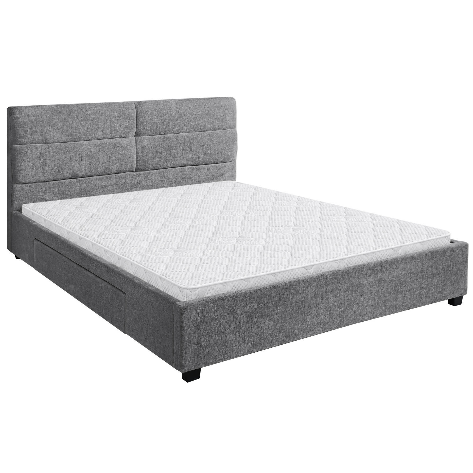 Beautysofa ČALOUNĚNÁ POSTEL Aurea, manželská postel 160x200 cm se zásuvkou a pěnovou matrací 10 cm, žinylková látka, šedá