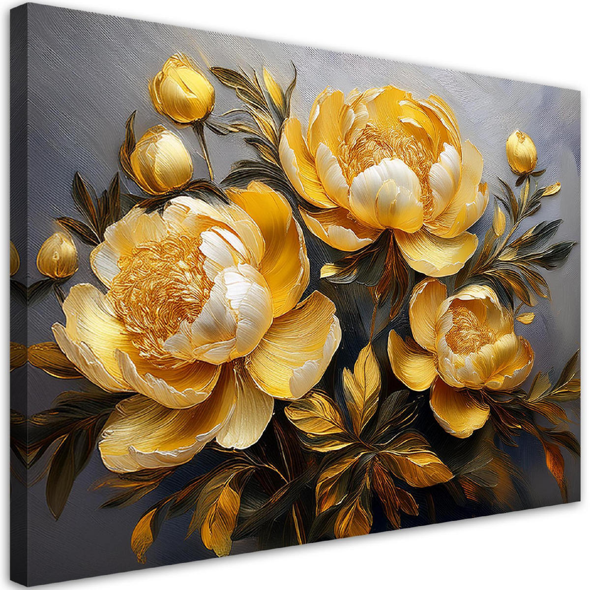 WANDBILD gemalte pfingstrose gelbe blume - Gelb, Textil (60/40cm) - Feeby