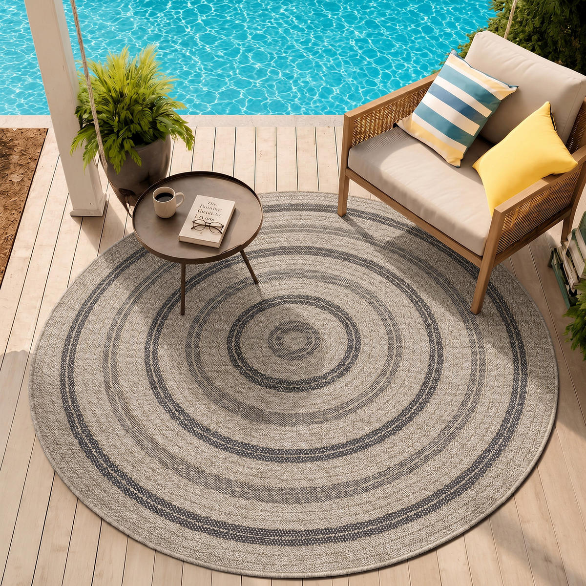 OUTDOORTEPPICH Rhonda Rund Jute-Optik Ø 160 cm Schwarz - Schwarz, Textil (160/160cm) - LIVABLISS