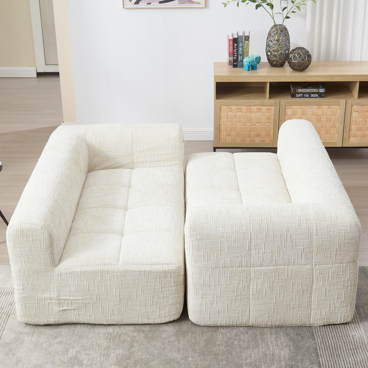 ECKSOFA L-Form 3-Sitzer mit Chaiselongue Chenille Beige 250/158/60 cm - Weiß, Textil (250/158cm) - OKWISH