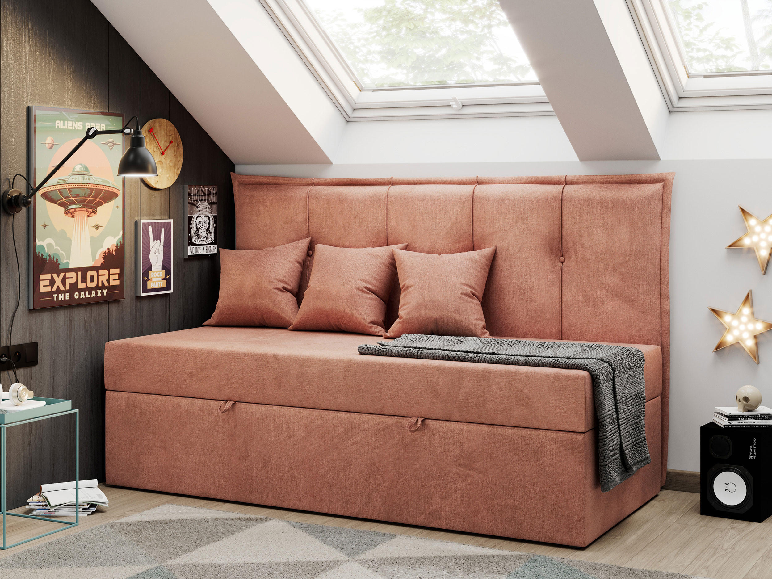 BOXBETT BANCO 90/200 Hellrosa Velvet hydrophob - H3 - Hellrosa, Holz/Textil (90/200cm) - MKS