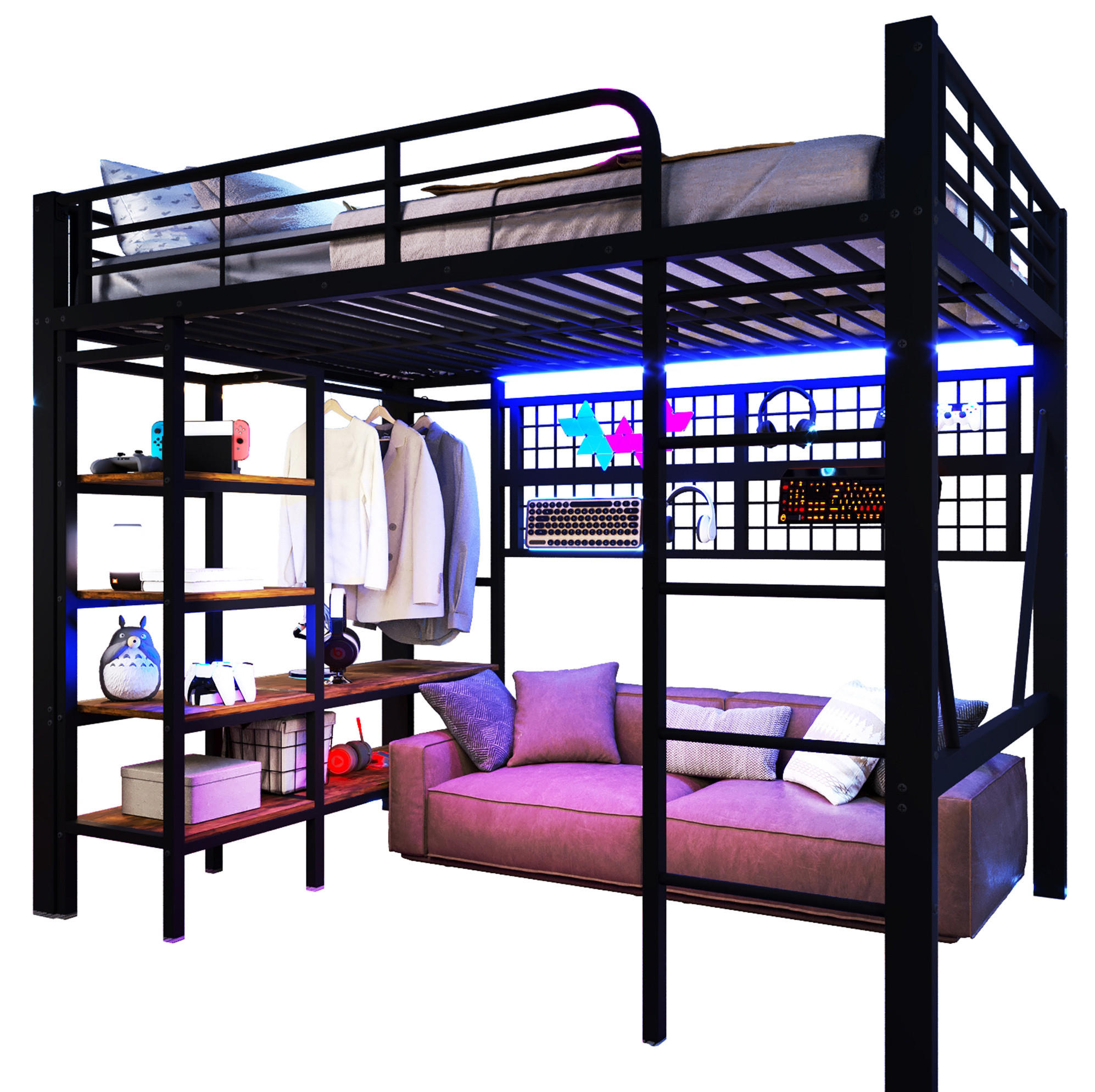 HOCHBETT 140/200 cm Schwarz aus Metall mit LED-Lichtleiste - Schwarz, Metall (140/200cm) - OKMYHOME