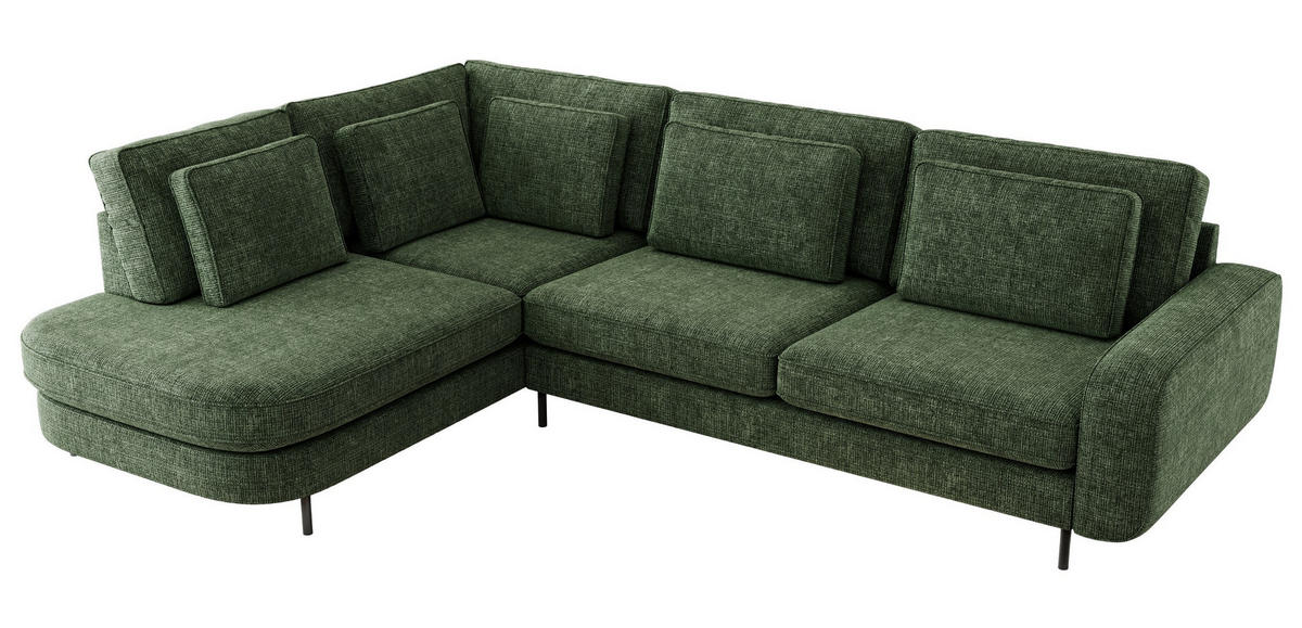 ROHOVÁ SEDAČKA CALENO L - Tmavě zelená hladký senil - Pravá Strana - černá/tmavě zelená, kov/textil (317/225cm) - MKS