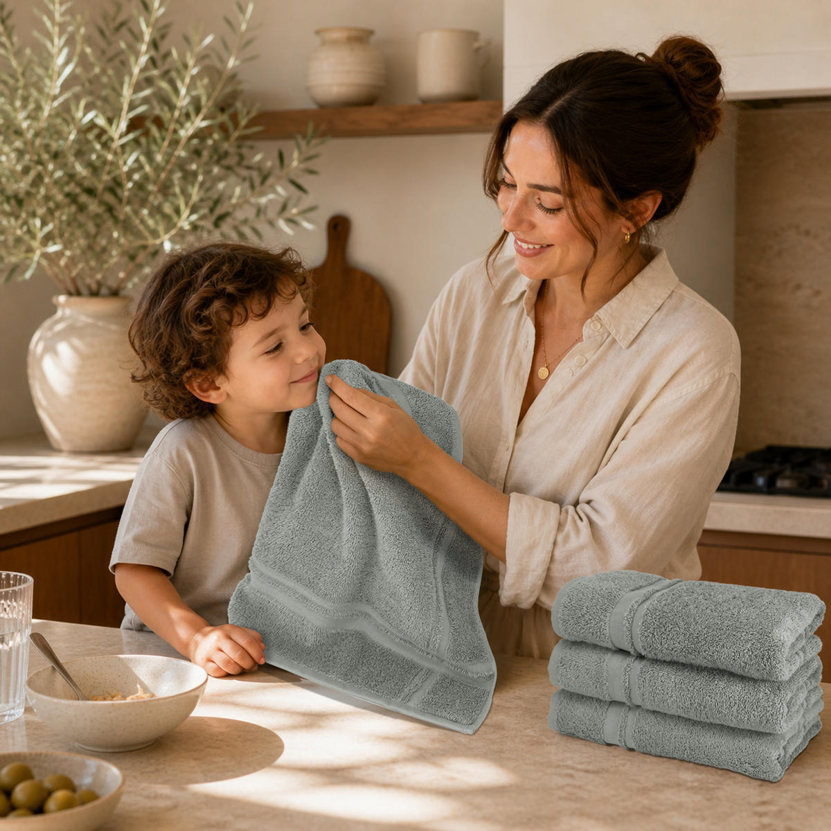 FROTTEE Küchenhandtücher 50x50 cm, 4er Set, Stein Grau - Grau, Textil (50/50cm) - Lashuma