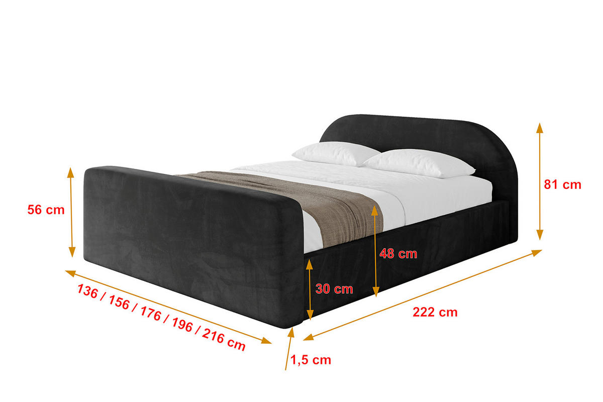 POLSTERBETT mit Bettkasten, Fußteil und Lattenrost, Boxbett ohne Matratze - TIVON-Z-V1 180x200 Schwarz - Schwarz, Holzwerkstoff/Textil (180/200cm) - ALTDECOR