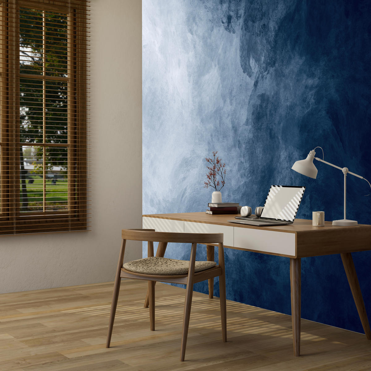 FOTOTAPETE für Badezimmer Dunkelblaues Ombre Aquarell 250x175 - Blau/Weiß, Papier (250/175cm) - Muralo