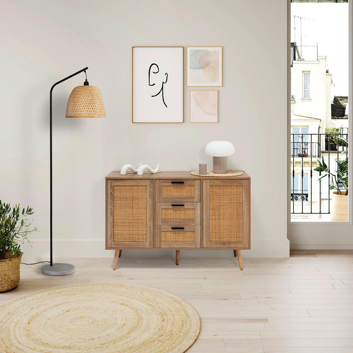 SIDEBOARD Dalia 3 Schubladen 2 Eichentüren - Honigeiche, Holzwerkstoff (120/81/40cm)